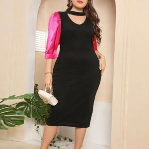 Women's Retro Plus Size Puff Half Sleeve Choker Dress